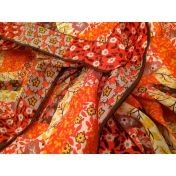 Orange Gold Mini Floral Hand Rolled Scarf Vintage Accessories - Picture 3 of 4